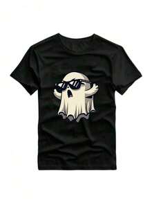 Men's Summer Casual Round Neck Short Sleeve Printed T-Shirt, Comfortable And Quick-Drying For Daily Wear, Work And Resort Vacation - màu đen - Xem 1