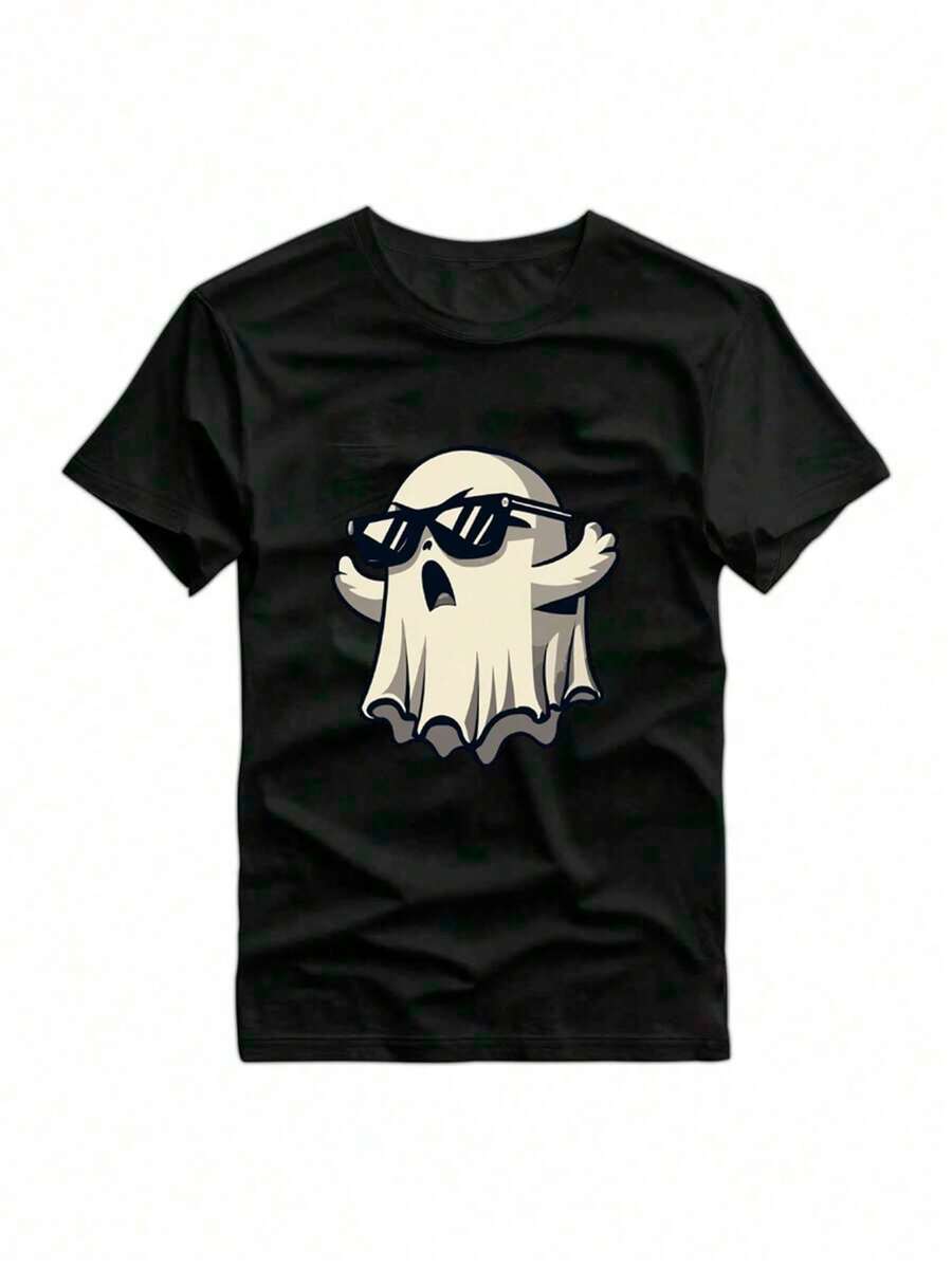 Men's Summer Casual Round Neck Short Sleeve Printed T-Shirt, Comfortable And Quick-Drying For Daily Wear, Work And Resort Vacation - màu đen - Xem 1