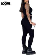 Cropped Tank Top And Irregular Leggings Set - màu đen - Xem 2