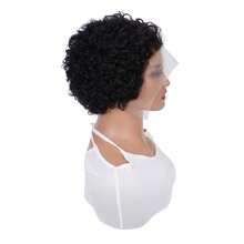 6 Inch Short Curly Pixie Cut Bob Lace Wig Human Hair For Women 1B Color Bob Wig Pre Plucked Natural Hairline13x1 Transparent Lace Brazilian Kinky Curly Wig Cheap Deep Wave Wig - Natural Black - Xem 9