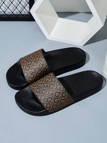 Men's Fashionable Retro Open Toe Breathable Slippers, Comfortable Anti-Slip Durable Rubber Sole Slides, Bathroom Sandals, Outdoor All-Match Sandals