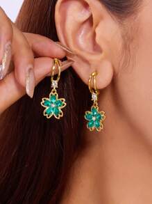 1pair Crystal Floral Decor Flower Drop Stud Earrings