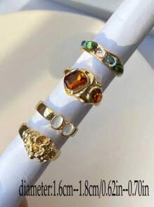 GARMEND 4 件套复古彩色树脂戒指套装，适合女士日常佩戴 - 彩色 - 查看 3