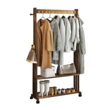 UNHO Perchero de Bambú: Riel de Madera para Colgar Ropa Perchero Rodante Armario Abierto con Estantes de Almacenamiento Para la Entrada del Dormitorio - Café integral - Ver 8