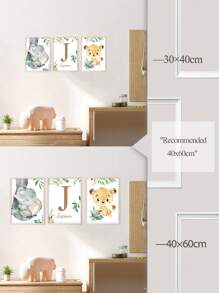 3 件定制名字艺术印刷品大象印刷图片狮子帆布海报丛林动物壁挂图片树叶背景图片北欧海报男婴卧室装饰儿童房墙壁装饰圣诞礼物无框架 - 綠色 - 查看 7