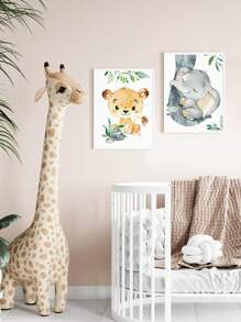 3 件定制名字艺术印刷品大象印刷图片狮子帆布海报丛林动物壁挂图片树叶背景图片北欧海报男婴卧室装饰儿童房墙壁装饰圣诞礼物无框架 - 綠色 - 查看 3