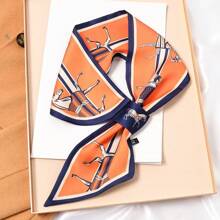 1pc Women Korean Style Orange Horse Pattern Silk-Like Professional Stewardess Scarf Headband Tie Neck Accessory Halloween
