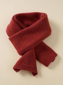 1pc Unisex Kids Knitted Warm Scarf, Simple Solid Color Windproof Comfortable Outdoor Scarf