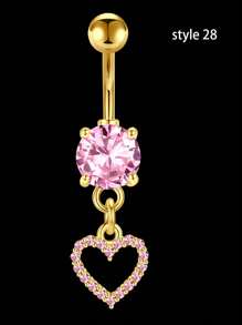 1 chiếc khuyên rốn bằng thép không gỉ đính đá Zirconia 14G, khuyên rốn hình trái tim và bướm đính đá Zirconia 14G ít gây dị ứng, trang sức Giáng sinh và Halloween cho nữ và bé gái. - Nhiều màu - Xem 12