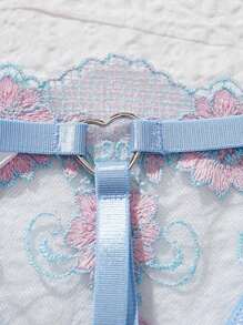 Women's Hollow Out Embroidery Sexy Lingerie Set For Going Out, Cool Light Blue - Blue - View 7