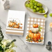 قطعتان/مجموعتان منشفة مطبخ ناعمة جدًا بتصميم اليقطين، ديكور موسمي للمطبخ وطاولة الطعام، منشفة/مفرش، ديكور منزلي، هدية مثالية لتدشين المنزل الجديد - متعدد الألوان - مشاهدة 4