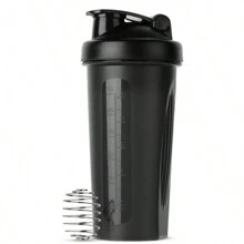 1 Pieza Botella agitadora de proteínas, mejor taza agitadora(Clásico asa superior y bola mezcladora), Botella de agua de cocina (16oz-400ml-1 Paquete, Tapa negra/Body negro)