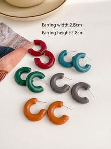 1 bộ/5 cặp khuyên tai tròn hình chữ C thời trang & sang trọng, bộ khuyên tai thường ngày nhiều màu - Nhiều màu - Xem 9