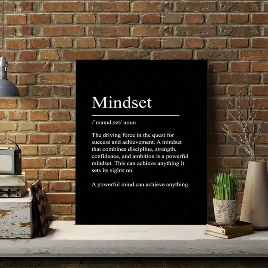 1pc Mindset Effect Poster, A Powerful Mind Can Achieve Anything-Psychological Suggestion Canvas Poster, Inspiring Art Wall Decoration, Hanging Living Room Hallway Bedroom Sofa Wall Decoration Art, Wall Art, Ready To Use Out Of The Box, Framed - 黑色 - 查看 1