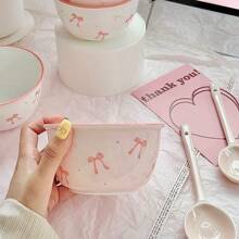 Set de vajilla de cerámica con moño rosa y blanco - 2/3 piezas, apto para dormitorio y hogar, regalo de Navidad, útiles escolares
