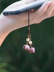 手工制作玻璃百合手机挂绳花朵手机挂饰适用于手机壳编织手机挂绳适用于女孩女士钱包包Airpod相机挂饰钥匙扣钥匙链配件手机链 - 琉璃鈴蘭花手機繩 - 查看 2