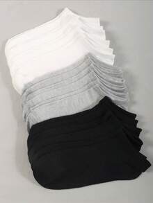 Bộ 10 đôi tất cổ thấp thoáng khí đơn giản, thấm hút mồ hôi, thường ngày cho cả nam và nữ, tất cổ thấp thấm mồ hôi khử mùi dùng cho thể thao, gia đình và giải trí, phù hợp cho cả nam và nữ, màu đen, xám, trắng - Nhiều màu - Xem 1