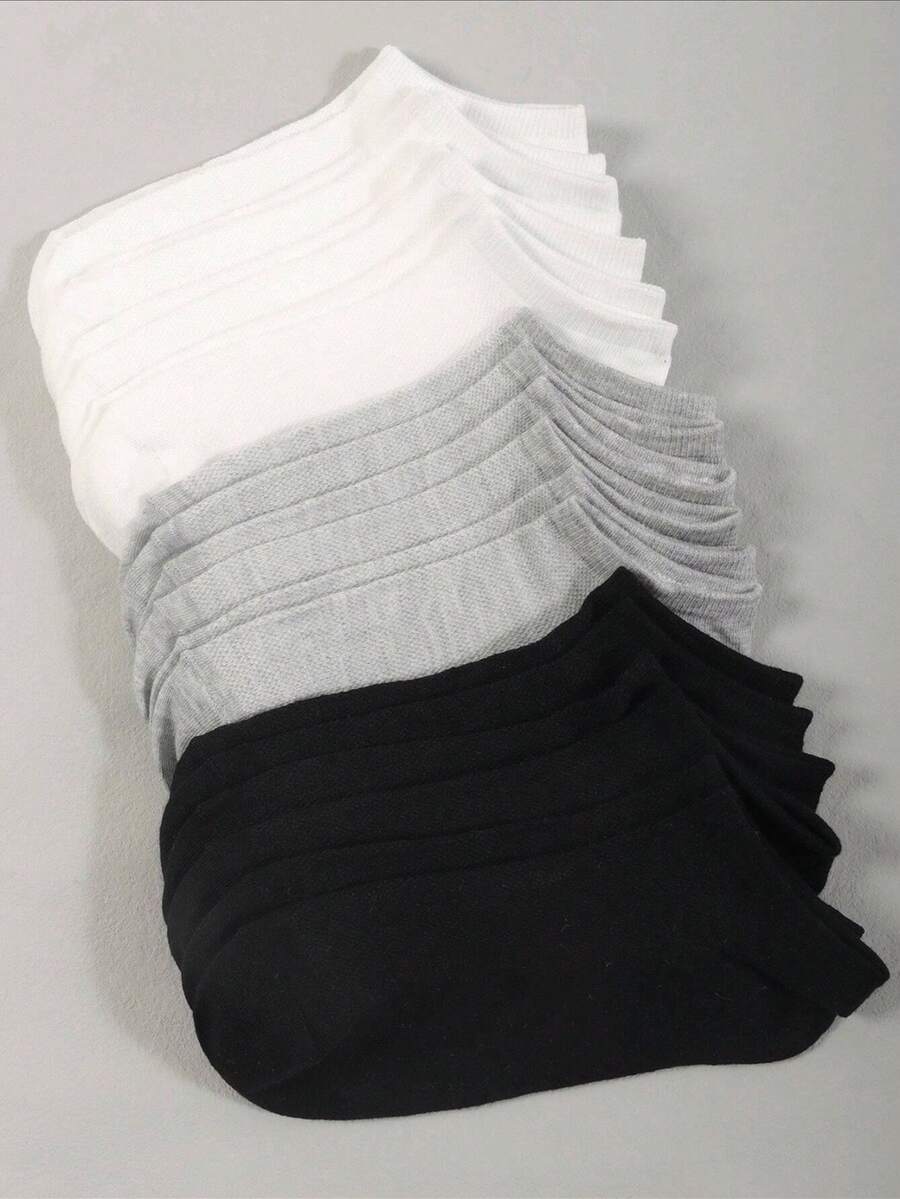 Bộ 10 đôi tất cổ thấp thoáng khí đơn giản, thấm hút mồ hôi, thường ngày cho cả nam và nữ, tất cổ thấp thấm mồ hôi khử mùi dùng cho thể thao, gia đình và giải trí, phù hợp cho cả nam và nữ, màu đen, xám, trắng - Nhiều màu - Xem 1