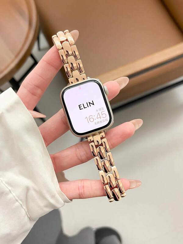 1pc Rose Gold Ultra-Thin Stainless Steel Watch Band, Compatible With Apple Watch 45mm, 46mm, 41mm, 40mm, 44mm, 42mm, 38mm, 49mm, Fashionable Luxury Chain Metal Bracelet For Women, Compatible With Apple Watch Series 11, 10, 9, 8, 7, 6, SE, 5, 4, 3, 2, 1, Ultra 3, 2, 1, Watch Band Accessory