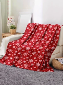 1pc Snowflake Print Blanket, Christmas Theme Pattern Flannel Blanket, Soft Warm Throw Blanket Nap Blanket For Couch Sofa Office Bed Office Camping Travelling - Multicolor - View 3