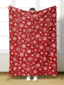 1pc Snowflake Print Blanket, Christmas Theme Pattern Flannel Blanket, Soft Warm Throw Blanket Nap Blanket For Couch Sofa Office Bed Office Camping Travelling - Multicolor - View 4