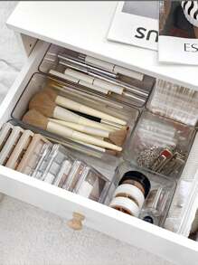 1/2/6 pièces Boîte de rangement pour maquillage de tiroir/bureau, boîte de rangement de vanité transparente, boîte de rangement antidérapante multicouche pour bijoux et petits articles, boîte de rangement élégante - Transparent - Voir 5