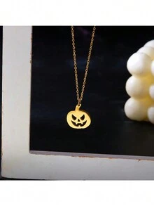 Dây chuyền mặt hình ma và bí ngô bằng thép không gỉ Unisex mới, Dây chuyền choker thời trang cho Halloween, Giáng sinh, Năm mới, Quà tặng ngày lễ tình nhân - Bạc - Xem 3