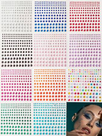 Runda ansiktsklistermärken Flera färger glittriga stereopärlklistermärken Makeup Holiday Party Y2K Style Musikfestival DIY Eyes Ansikte Dansföreställningar Fester Scen Cosplay Bröllop Falska tatueringar