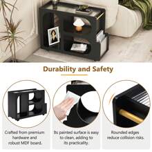 Anwick Mobile End Table With Lockable Wheels, Narrow Coffee Table With 5mm Thick Fluted Tempered Glass, Modern Nightstand With Golden Round Rod, Living Room, Black, 31.5''W X11.8''D X 23.1''H
