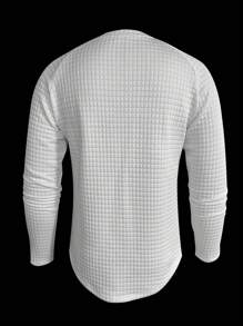 Tricou la modă pentru bărbați, de culoare uni, tricot cu vafe, cu mânecă lungă, cu decolteu rotund - alb - Vizualizare 4
