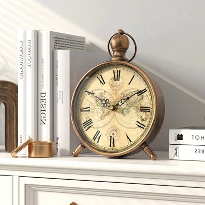 European Style Retro Iron Painted Desk Clock, Home Decor For Living Room Bedroom, Hanging Wall Clock, Tabletop Antique Style Silent Non-Ticking Decorative Clock Room Decor Digital Clock Alarm Clock Bedroom Decor Dormitory Decor Back To School School Decor School Surprise School Supplies