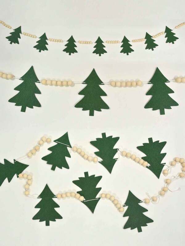 1 pieza Árbol de Navidad de madera y fieltro con adorno de cuentas, para decoración interior/exterior - Guirnalda, corona y banderines navideños para decorar el hogar, la chimenea, los calcetines y las paredes en estilo rústico