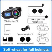 Q58-Max Motorcycle Helmet Intercom Bluetooth Headset IP65 Waterproof LCD Display 2 Riders Music Share With LED Light 500M Interphone