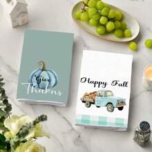 منشفة يد مخصصة للخريف 2قطعة، منشفة غسيل أطباق مطبخ مخصصة للخريف، منشفة يد للحمام، ديكورات مطبخ وحمام للخريف وعيد الشكر، هدايا  وهالوين - متعدد الألوان - مشاهدة 4