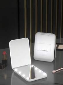 1pc Portable Makeup Mirror Light, Square/Round, Handheld Mini LED Makeup Mirror, Available In White, Black, Pink And Green Colors, Travel, Gift, Portable For Makeup Use, Powered By 2 CR2032 Batteries (Included)