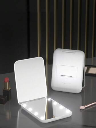 1pc Portable Makeup Mirror Light, Square/Round, Handheld Mini LED Makeup Mirror, Available In White, Black, Pink And Green Colors, Travel, Gift, Portable For Makeup Use, Powered By 2 CR2032 Batteries (Included)