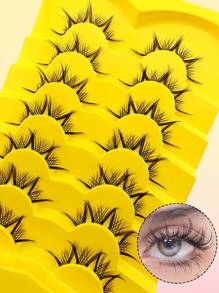 7对透明自然蓬松仿貂毛假睫毛套装，透明睫毛柄，3D浓密效果，交叉簇状设计，轻盈舒适，可重复使用 - 黑色 - 查看 7