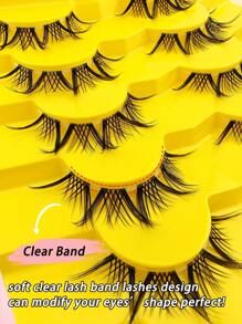 7对透明自然蓬松仿貂毛假睫毛套装，透明睫毛柄，3D浓密效果，交叉簇状设计，轻盈舒适，可重复使用 - 黑色 - 查看 8