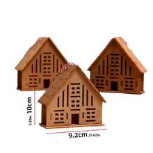 3件装圣诞节复古木制小房子挂件小木屋饰品圣诞装饰场景装饰用品 - 彩色 - 查看 6