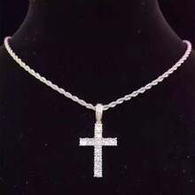 Luxury Bahia Cord Chain Necklace With Ice Cross Pendant Studded With Shiny Diamond Unisex Jewelry For Men And Women Accessories Jewelry - 銀色 - 查看 3