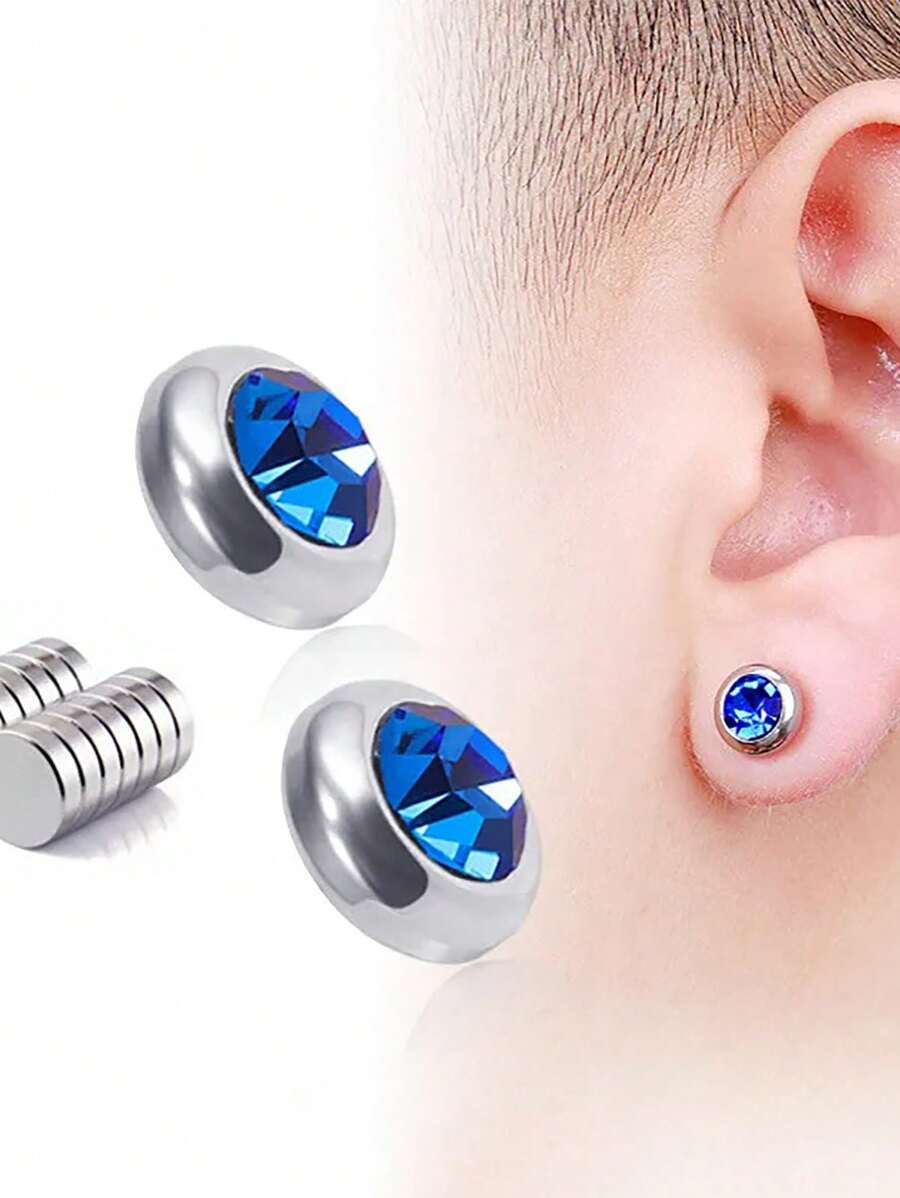 1 par de pendientes para hombres sin perforación, pendientes magnéticos sin perforación, joyería - geometría - Ver 1