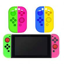 Funda protectora compatible con el controlador Switch Joy-Con con tapas para pulgares, 2 paquetes de cubiertas de agarre de silicona antideslizante con 8 almohadillas para la palanca, color negro, azul + rojo y blanco - azul+amarillo - Ver 6
