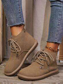 Women's Retro Thick Sole Combat Boots, Mid-Calf Motorcycle Work Boots, Round Toe Autumn Winter Ankle Boots, Brown Fall Shoes,Boots For Women - Brown - View 5