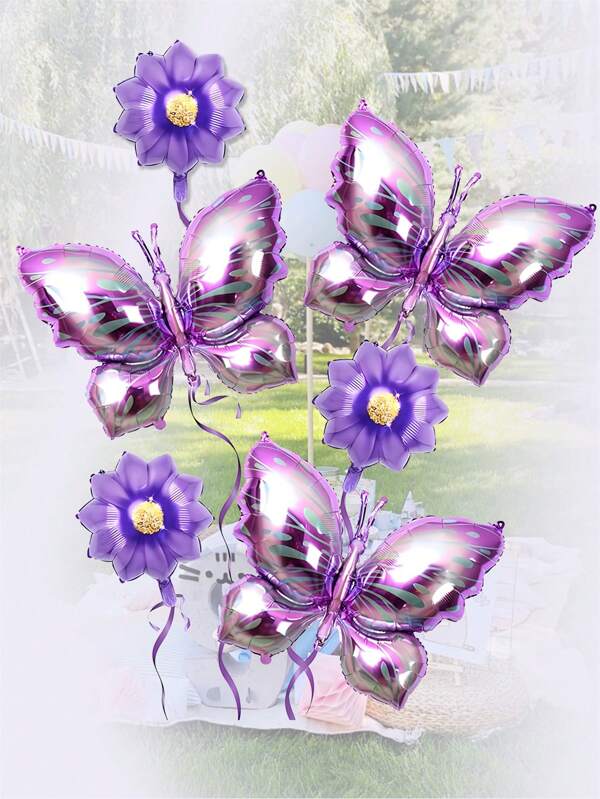 6 Stück Schmetterling Ballons Dekoration mit lila Blumen Ballons, lila Schmetterling Ballon Dekoration für Garten Schmetterling Themen Party Hochzeit Baby-Shower Geburtstags-Party, Schulanfang, Valentinstag