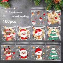 100pcs Christmas Treat Bags - Self-Sealing, Disposable Opp Candy & Cookie Pouches With Festive Cartoon Designs For Holiday Gifting Christmas Decorations Christmas Decor Christmas Gifts Christmas Party Supplies Christmas Gift Bags Christmas Bags Christmas Stickers Christmas Christmas Decorations Christmas Pajamas Christmas Gifts Christmas Decor