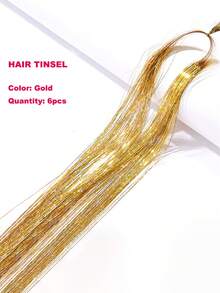 Bộ tóc kim tuyến 6 sợi 1500 sợi kim tuyến tóc lấp lánh, Tóc tiên chịu nhiệt, Tóc nối kim tuyến lấp lánh sáng bóng cho phụ nữ, trẻ em gái - Vàng - Xem 2