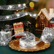 1 st. LED-kerstlintverlichting 39,37/78,74/196,85/393,7 inch zilver/gouden lint met koperdraad, feeënlichtsnoer, kerstboom, decoratief lint, strikken, lampen, op batterijen, voor thuis, tuin, tuin, bruiloft, verjaardag, feest, kerstboom, festivals, nieuwjaarsdecoratie (1/2/5/10 m gouden/zilveren lint; warm wit/wit/kleurrijk licht), kamerdecoratie, kerstdecoratie, kerstverlichting, slaapkamerdecoratie, woondecoratie, feestdecoratie, vakantie, festival, kerstcadeau, Thanksgiving, kerstboomdecoratie, ornamenten