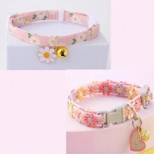 1入組刺繡彩色滌綸蕾絲花卉圖案寵物項圈帶鈴鐺適用於貓&小狗 - 綠色 - 查看 13