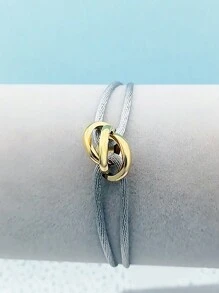 1 Piece Handmade Adjustable Stainless Steel Golden Three-Ring Braid Bracelet Couple Gift - Gold - View 14