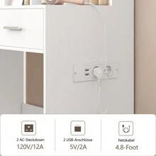 80cm Schminktisch mit LED-Beleuchtung und Steckdose, Weihnachtsgeschenk, Schminktisch mit Spiegel, Schminktisch mit 2 Schubladen und 2 Ablagefächern, zeitgenössischer Stil, Frisiertisch für das Schlafzimmer, Weiß